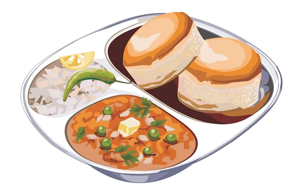 Vetor ilustração vetorial de pav bhaji em chapa de aço