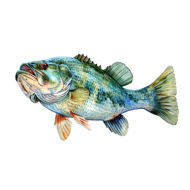 ilustração vetorial de peixe bass bonito em estilo aquarela