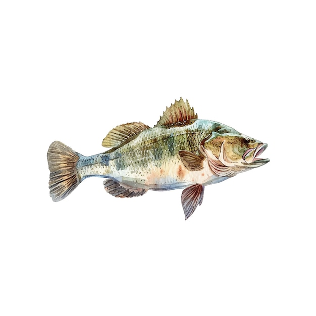 ilustração vetorial de peixe bass bonito em estilo aquarela