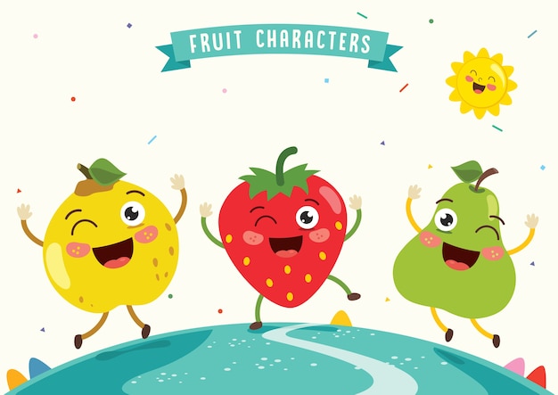 Vetor ilustração vetorial de personagens de frutas