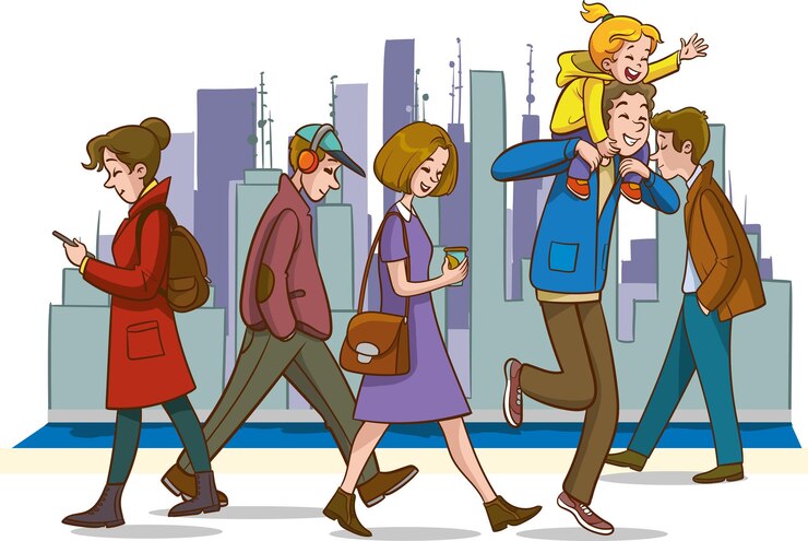 Vetor ilustração vetorial de pessoas americanas andando na rua