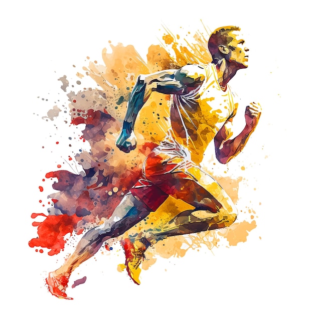 Vetor ilustração vetorial de pintura à mão em aquarela de atleta correndo