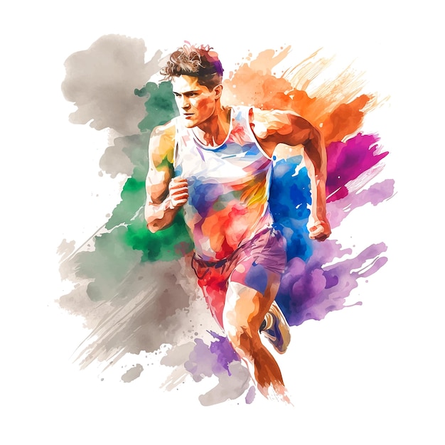 Ilustração vetorial de pintura à mão em aquarela de atleta correndo