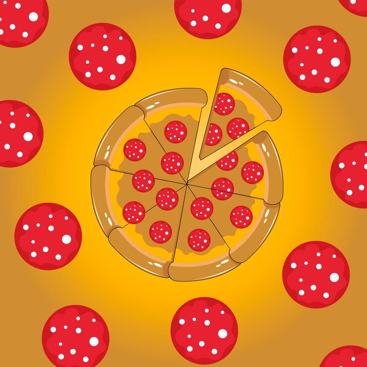 Vetor ilustração vetorial de pizza com fundo amarelo