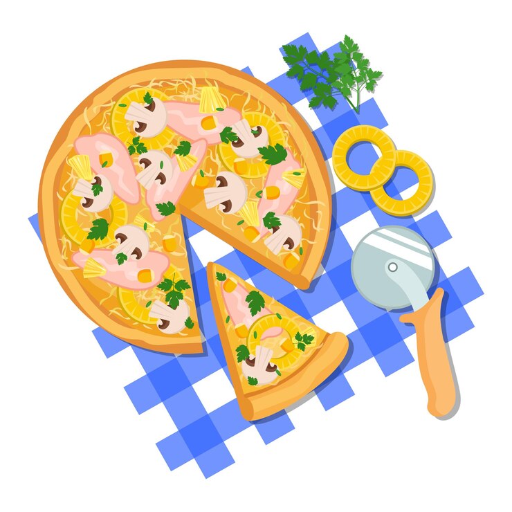 Vetor ilustração vetorial de pizza em um corte e uma fatia
