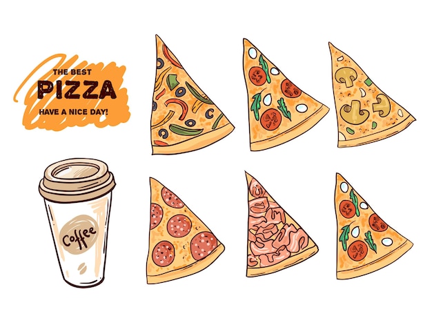 Vetor ilustração vetorial de pizza ilustração de comida desenhada de mão