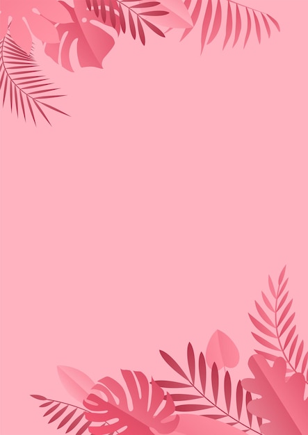 Ilustração vetorial de plantas tropicais em fundo rosa