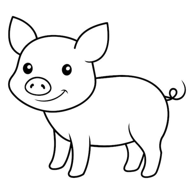 Ilustração vetorial de porco Livro ou página de colorir preto e branco para crianças