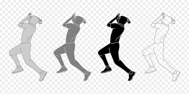 Ilustração vetorial de poses de jogador de críquete em ação de bowling em fundo transparente