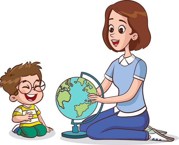 ilustração vetorial de professor e alunos tendo uma lição juntos