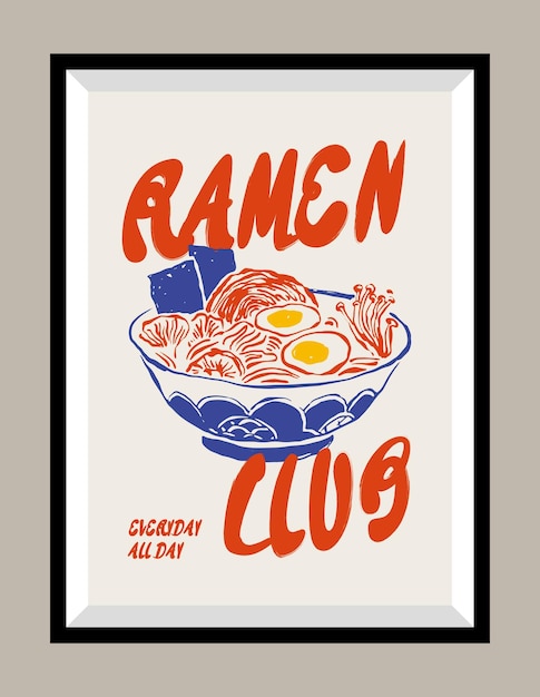 Ilustração vetorial de ramen em uma moldura de cartaz para galeria de arte moderna