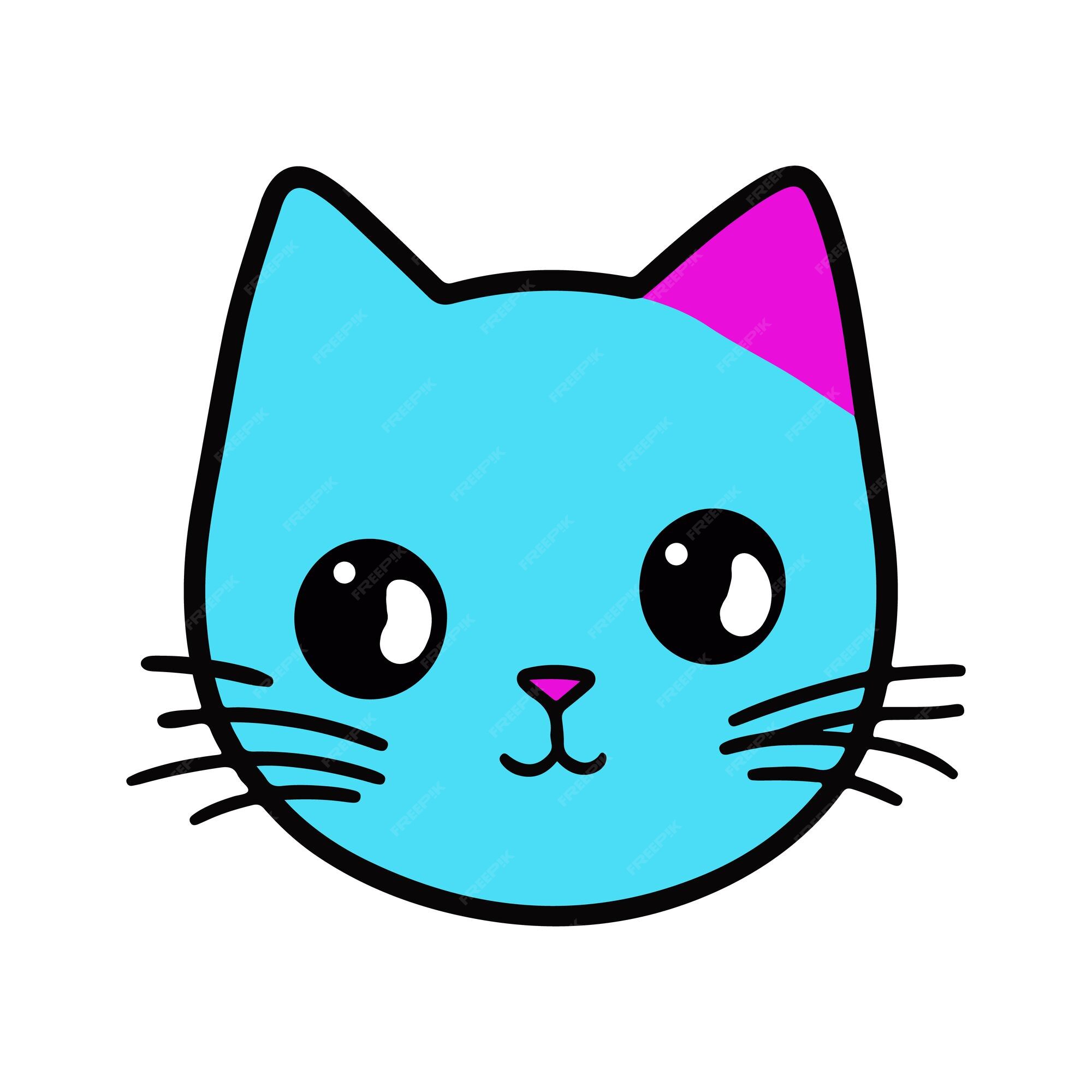 Gato Gatinho Quadrado Cabeça Rosto Linha Definida. Caráter Bonito Dos  Desenhos Animados. Animal De Estimação Do Bebê. Orelhas Cor-de-rosa, Nariz.  Olhos Amarelos. Capa Do Caderno, Camiseta, Impressão Do Cartão. Projeto  Liso. Fundo