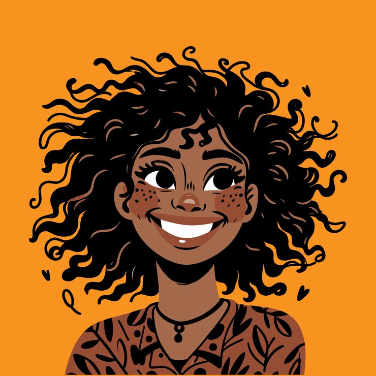 Vetor ilustração vetorial de rosto sorridente de menina negra de cabelo encaracolado
