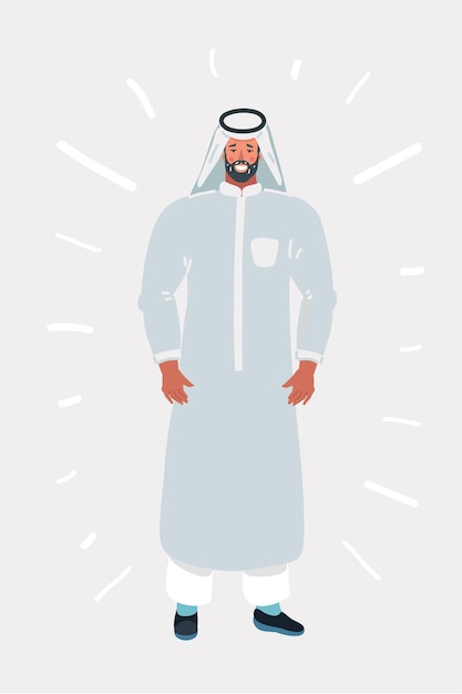 Vetor ilustração vetorial de roupas tradicionais da arábia saudita pessoas árabes tradicionais muçulmanos homens árabes roupas brancas vestido árabe oriental personagem masculino humano em fundo branco