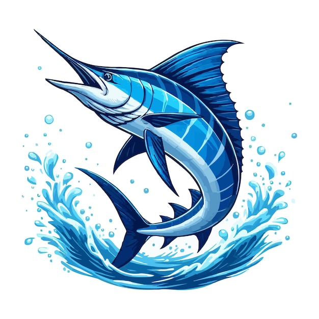 Vetor ilustração vetorial de salto de peixe marlin azul