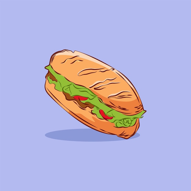 Ilustração vetorial de sanduíche de comida de rua