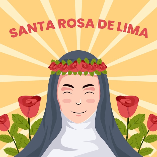 Ilustração vetorial de santa rosa de lima com flores rosas