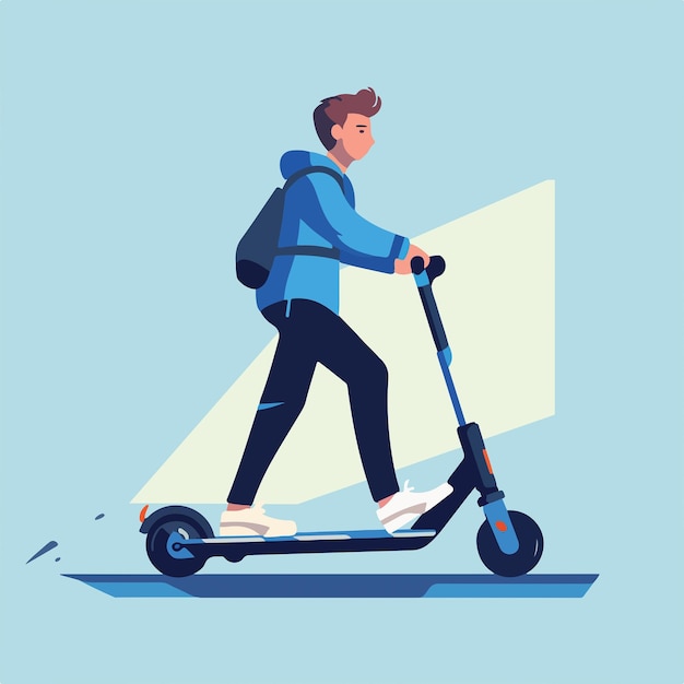 Vetor ilustração vetorial de scooter com homem no fundo azul claro