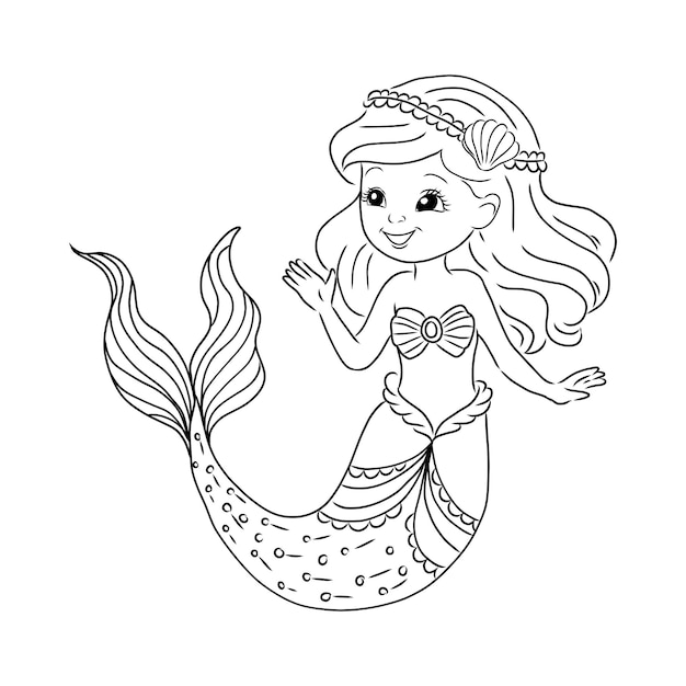 Ilustração vetorial de sereia de desenho animado e sirene de peixe