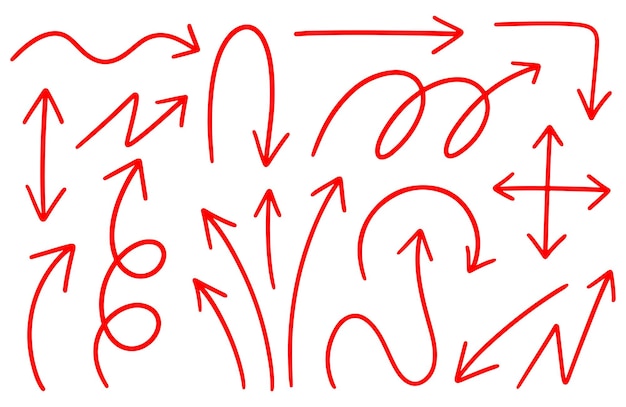 Ilustração vetorial de set de setas desenhadas à mão de Doodle