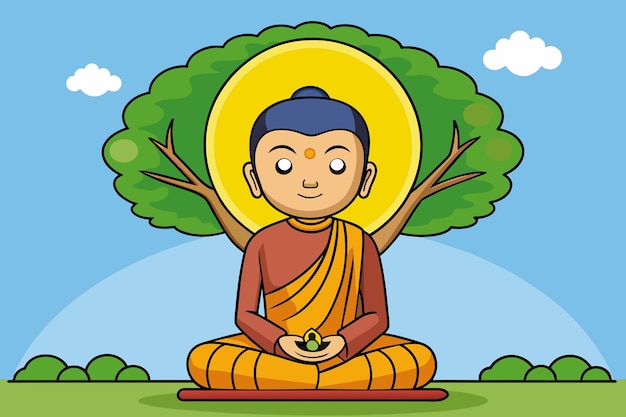 Vetor ilustração vetorial de siddhartha gautama iluminado sob a árvore bodhi iluminação do buda