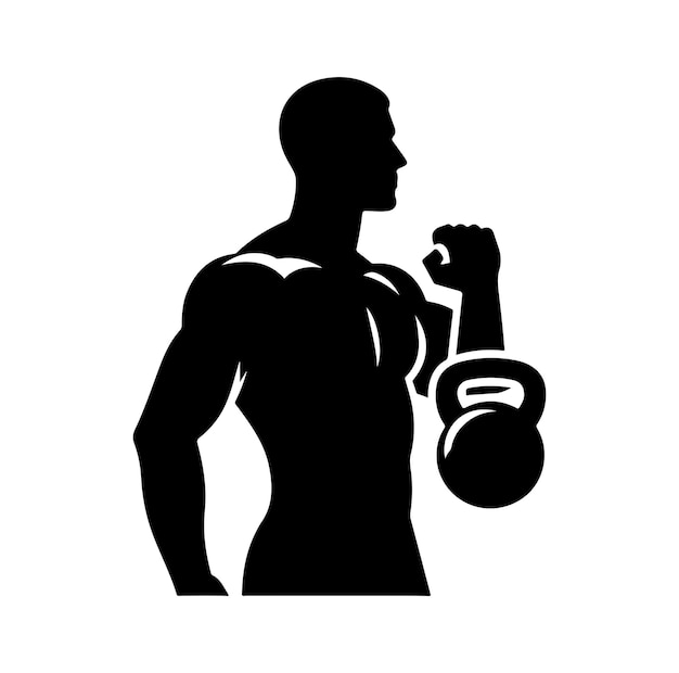 Ilustração vetorial de silhueta de homem segurando kettlebell