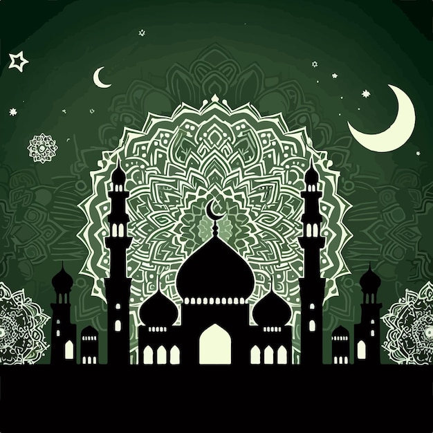 Ilustração vetorial de silhueta de mesquita Eid Mubarak Festival de saudação de fundo islâmico.