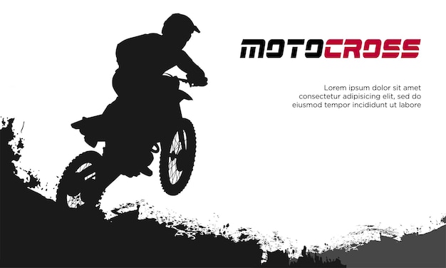 Vetor ilustração vetorial de silhueta de motocross motociclista de trilha fazendo acrobacias na pista de lama