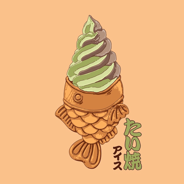 Vetor ilustração vetorial de sorvete taiyaki