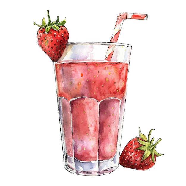 Ilustração vetorial de suco de morango em estilo aquarela