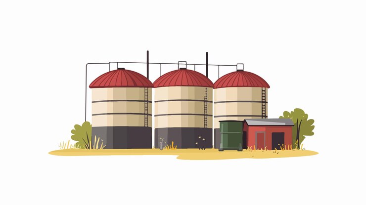 Vetor ilustração vetorial de tanques de armazenamento de agricultura moderna isolada em fundo branco
