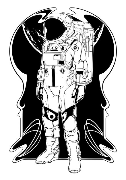 Ilustração vetorial de tatuagem de astronauta monocromática