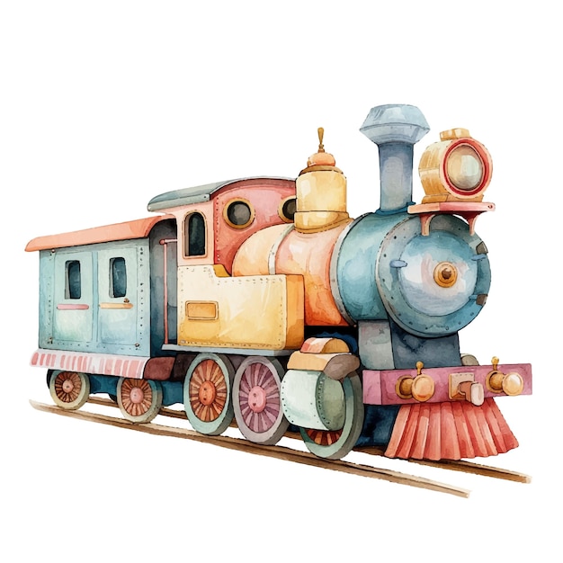Vetor ilustração vetorial de trem bonita em estilo aquarela