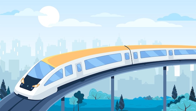 Vetor ilustração vetorial de trem de velocidade moderno na cidade