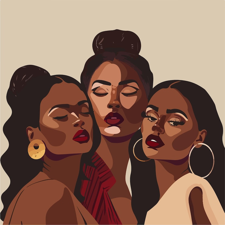 Vetor ilustração vetorial de três meninas negras em pose dinâmica ai gerada