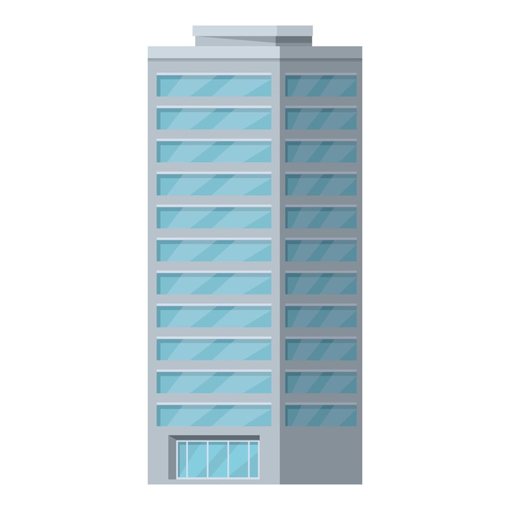 Vetor ilustração vetorial de um arranha-céu contemporâneo com uma fachada de vidro