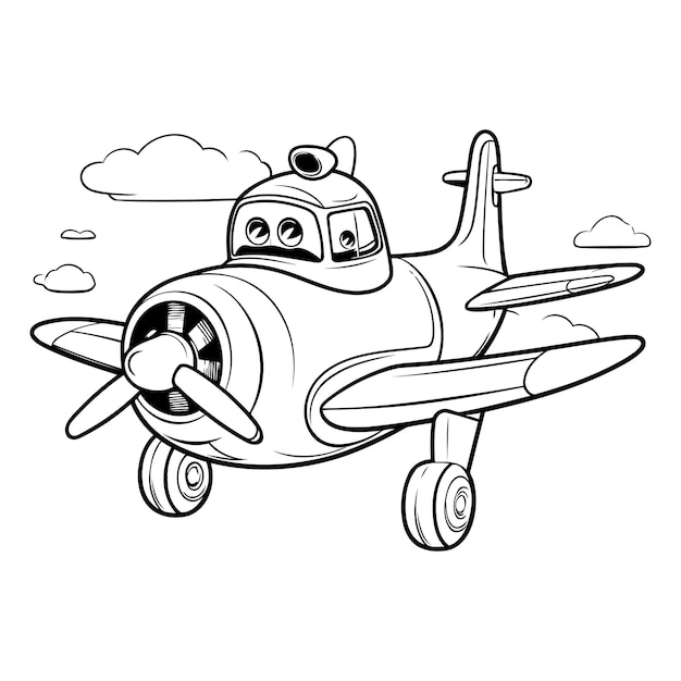 Vetor ilustração vetorial de um avião de desenho animado livro de colorir para crianças