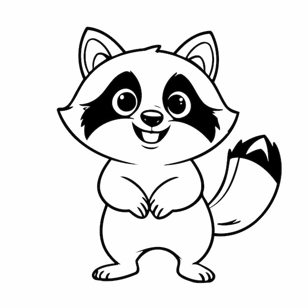 Vetor ilustração vetorial de um bonito raccoon desenhado à mão para crianças página de coloração