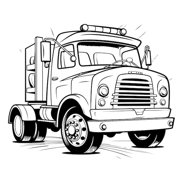 Ilustração vetorial de um caminhão preto e branco em fundo branco