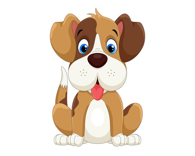 Ilustração vetorial de um cão bonito sentado em um desenho animado
