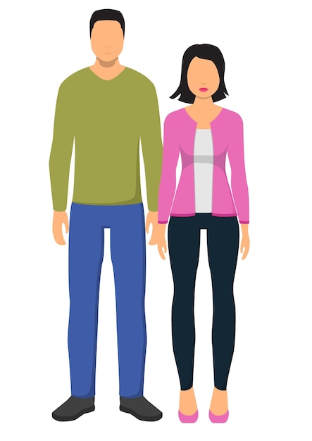 Vetor ilustração vetorial de um casal sem rosto, um homem de camisa verde e uma mulher de top rosa e sapatos de salto