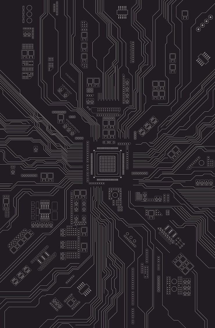 Vetor ilustração vetorial de um circuito elétrico na forma de uma placa de circuito impresso