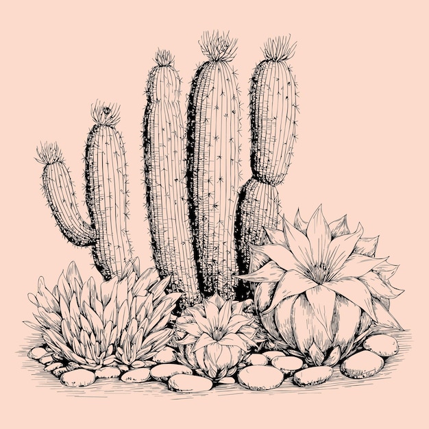 Vetor ilustração vetorial de um conjunto de cactos