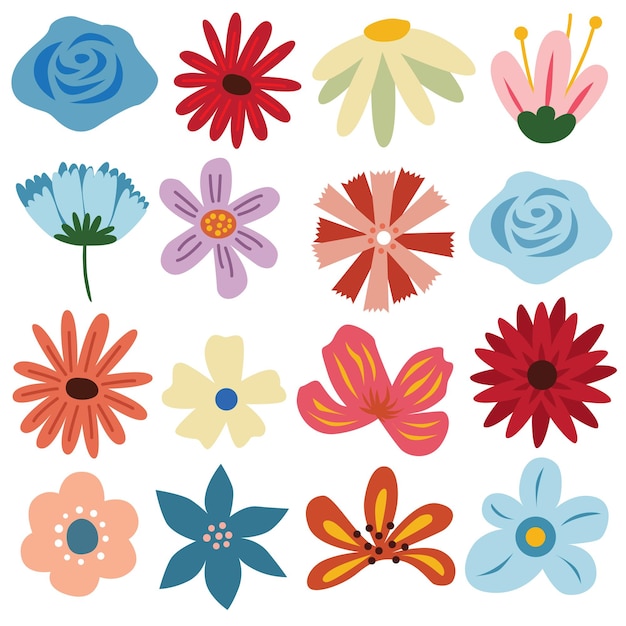 ilustração vetorial de um conjunto de flores bonitas