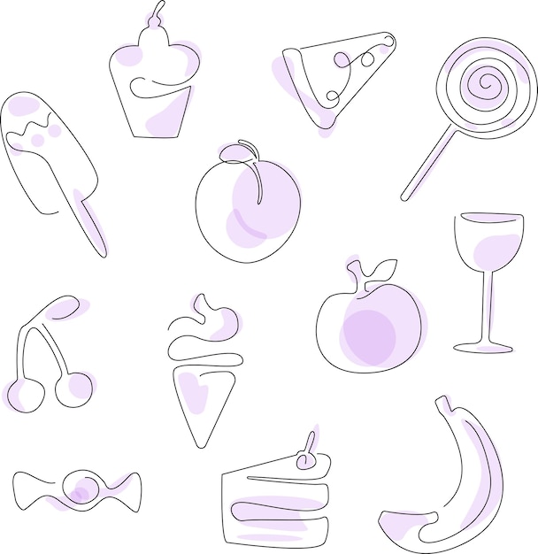 Ilustração vetorial de um conjunto de ícones de comida uma linha
