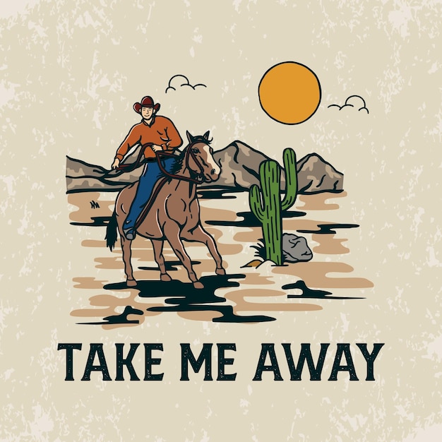 Ilustração vetorial de um cowboy explorando o deserto ao ar livre camiseta de design vintage