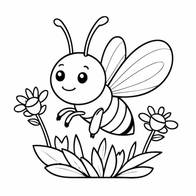 Ilustração vetorial de um desenho de abelha bonito para livro de crianças pequenas