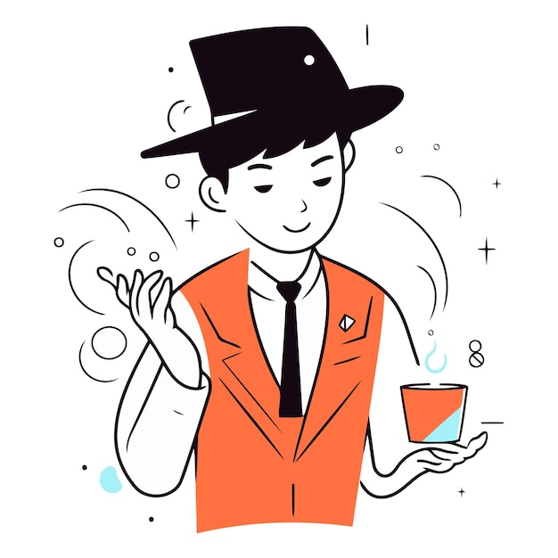 Ilustração vetorial de um detetive com um chapéu e uma xícara de café