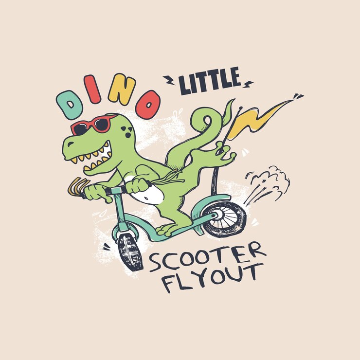 ilustração vetorial de um dinossauro fofo andando de scooter
