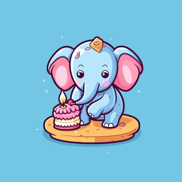 Vetor ilustração vetorial de um elefante bonito segurando um bolo de aniversário